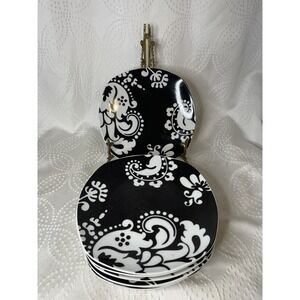 Shannon Palace Damask Noir Black On White Salad/Bread Plates Set Of 7